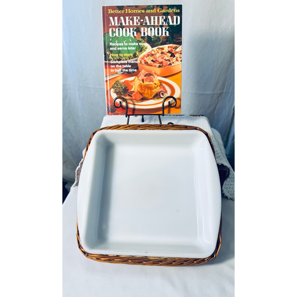 Better Homes and Gardens Casserole Dish with Wicker Basket Vintage White Square